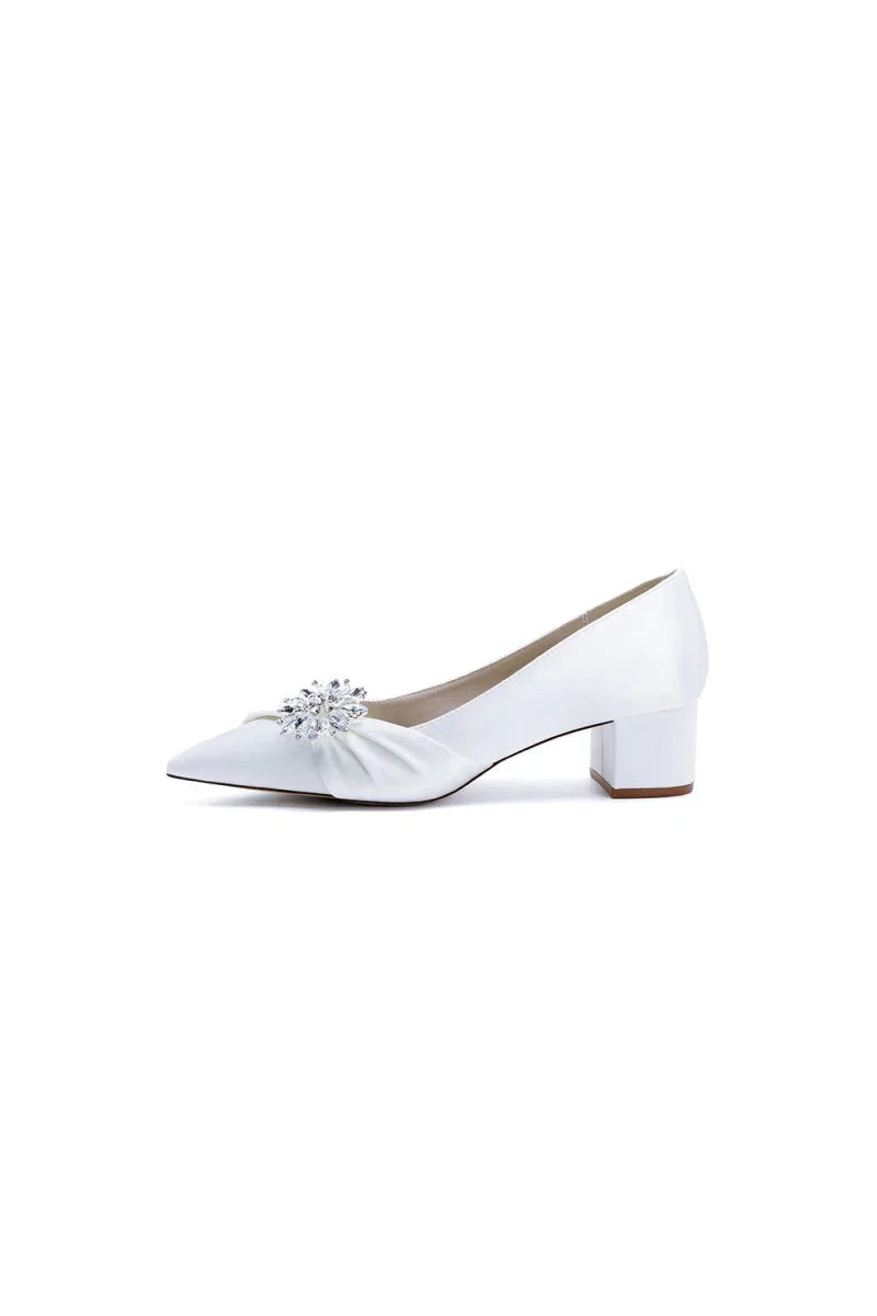 Satin Pointed Toe Slip on Party Shoes With Crystal