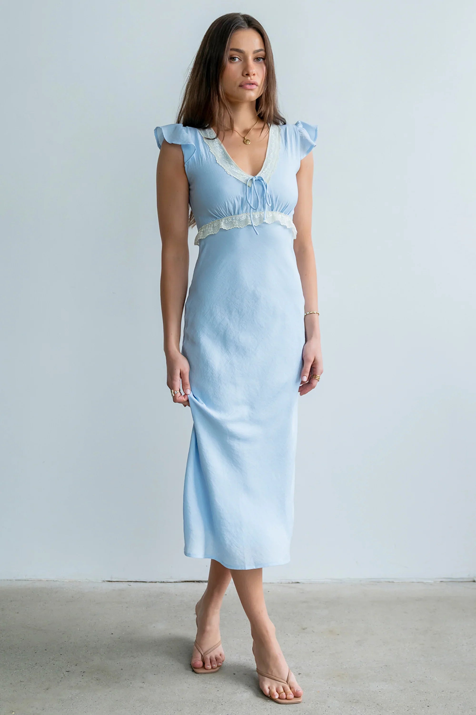 Jessica Lace Trim Maxi Dress in Blue