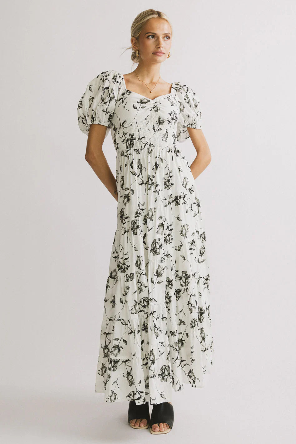 Robbie Floral Midi Dress in White FINAL SALE