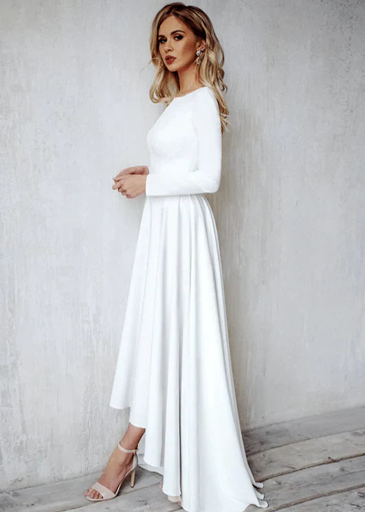 Long Sleeves Mermaid Satin Open Back Wedding Dresses