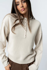 Meli Button Front Knit Sweater in Natural