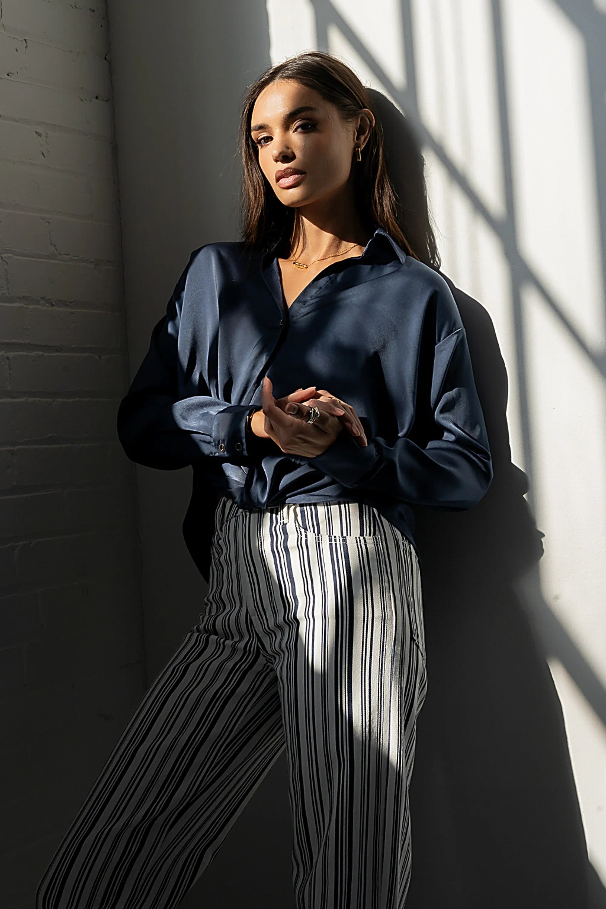 Margaret Twist Button Up in Blue