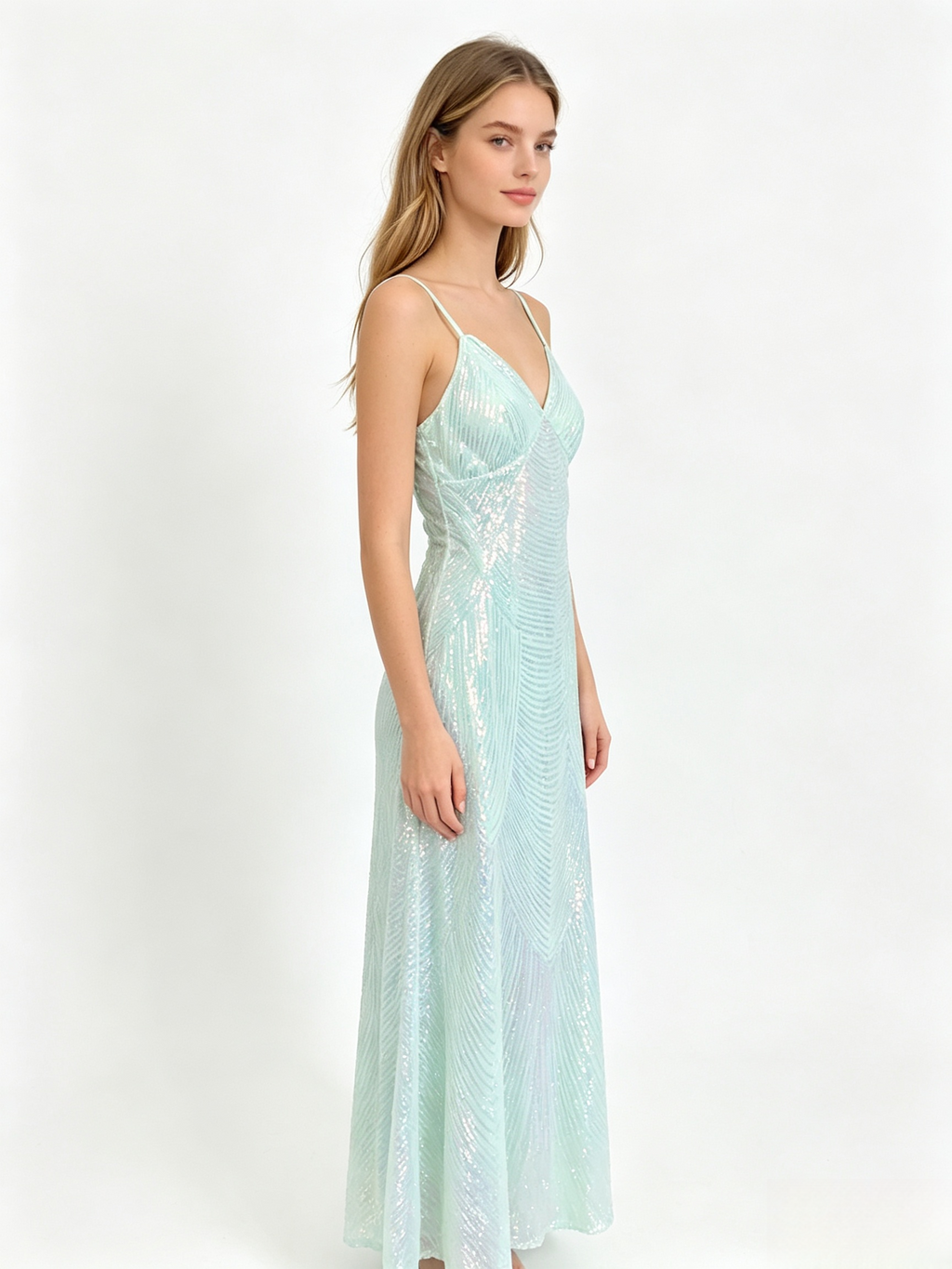 Mint Sequin Crisscross Back Maxi Dress