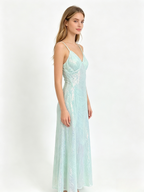 Mint Sequin Crisscross Back Maxi Dress