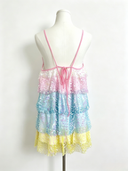 Rainbow Sequin Tiered Tie Back Mini Dress
