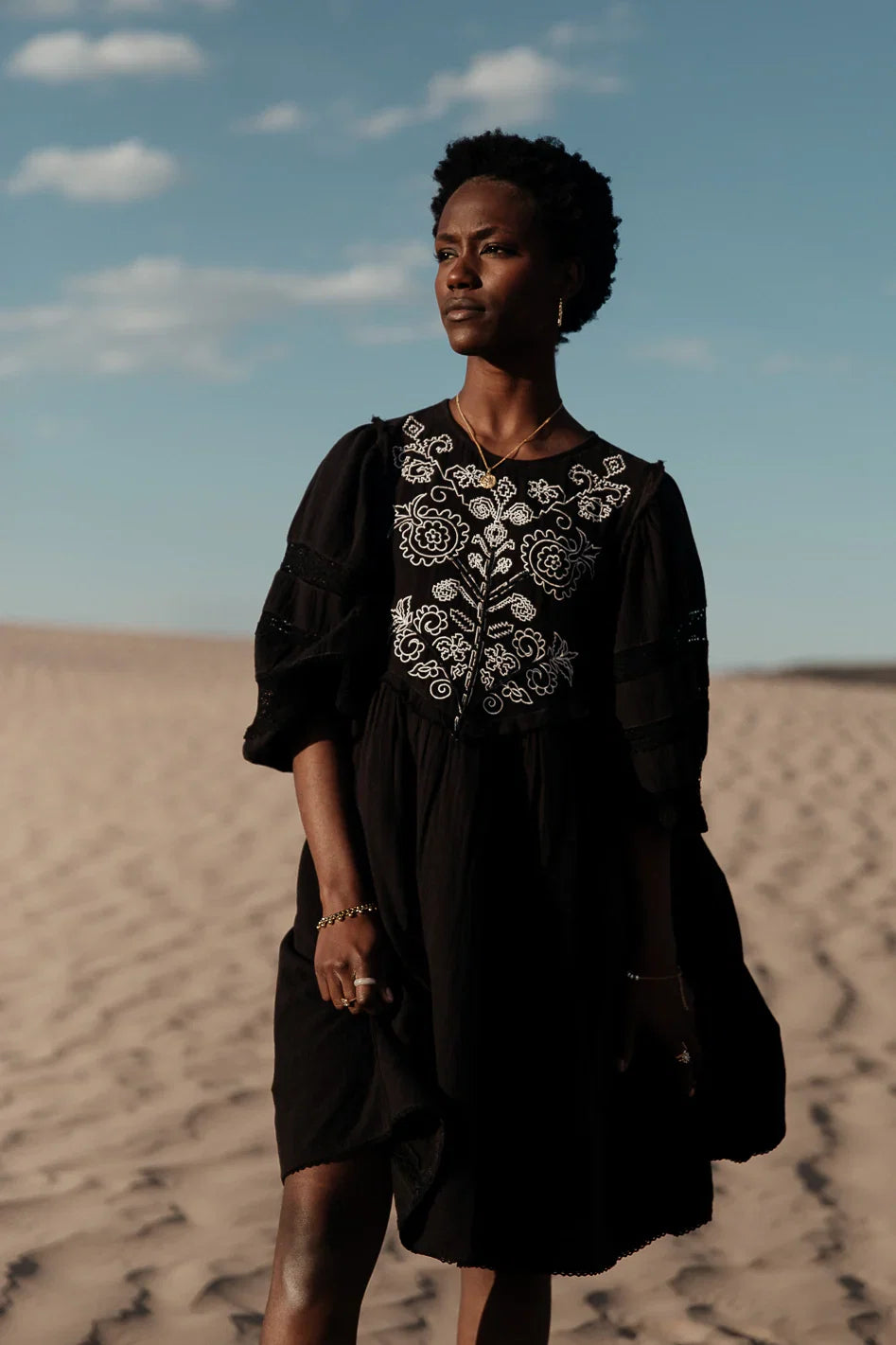 Serendipity Embroidered Midi Dress in Black FINAL SALE