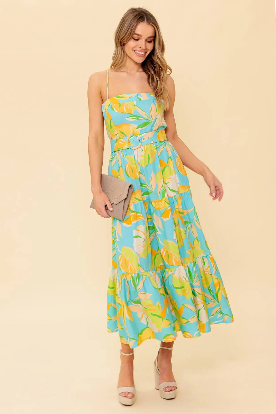 A PERFECT DAY MIDI DRESS BLUE YELLOW