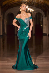 Gadot Gown Off the Shoulder Crystal Satin Dress