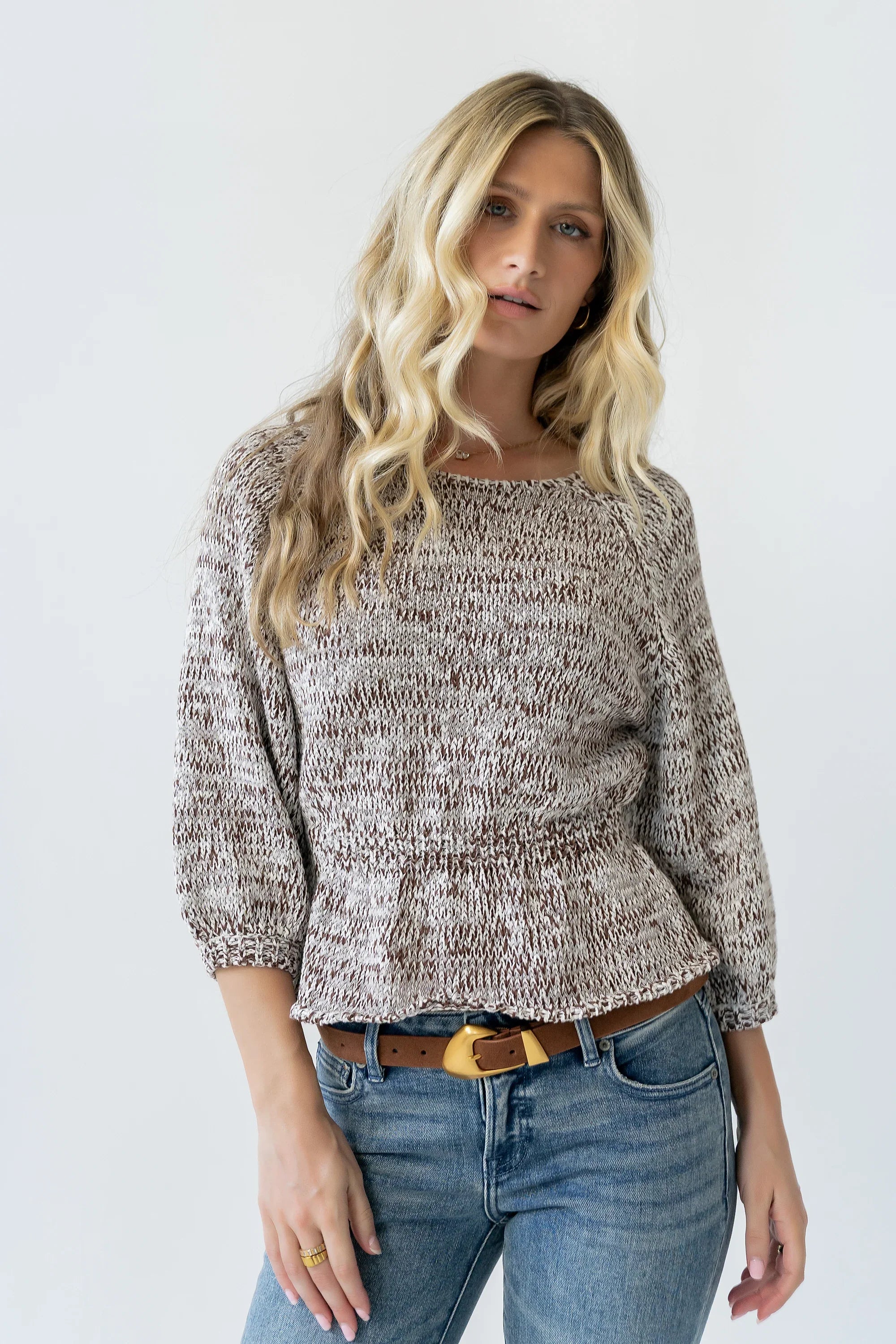 Maycie Two Toned Sweater in Brown