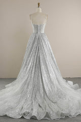 Spaghetti Straps Sequins A line Sparkly Wedding Dress Bridal Gown