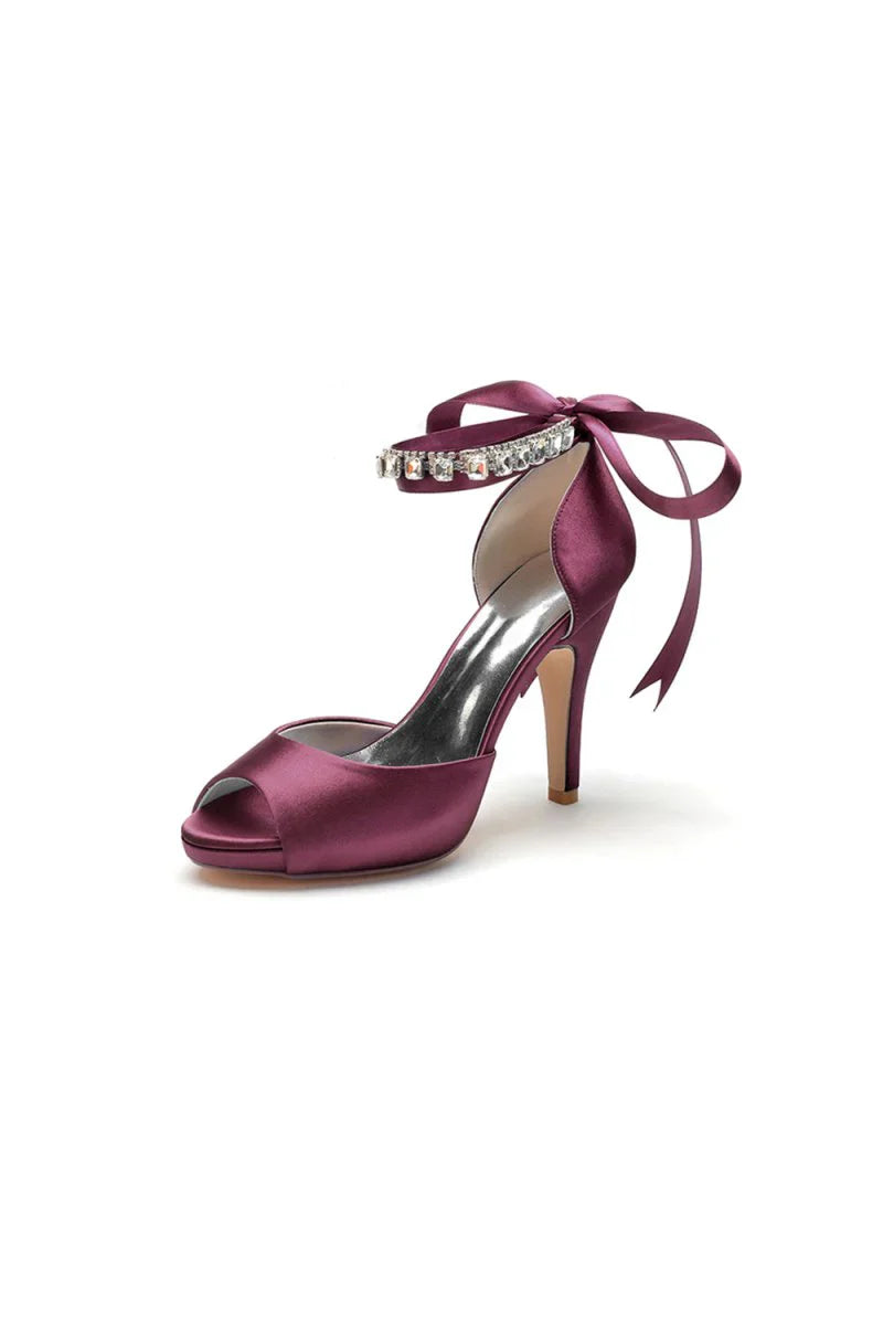 Peep Toe Stiletto Heels with Ankle Rhinestone Strap