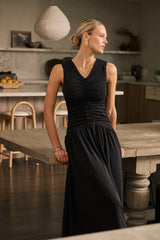 Kandi Ruched Maxi Dress in Black