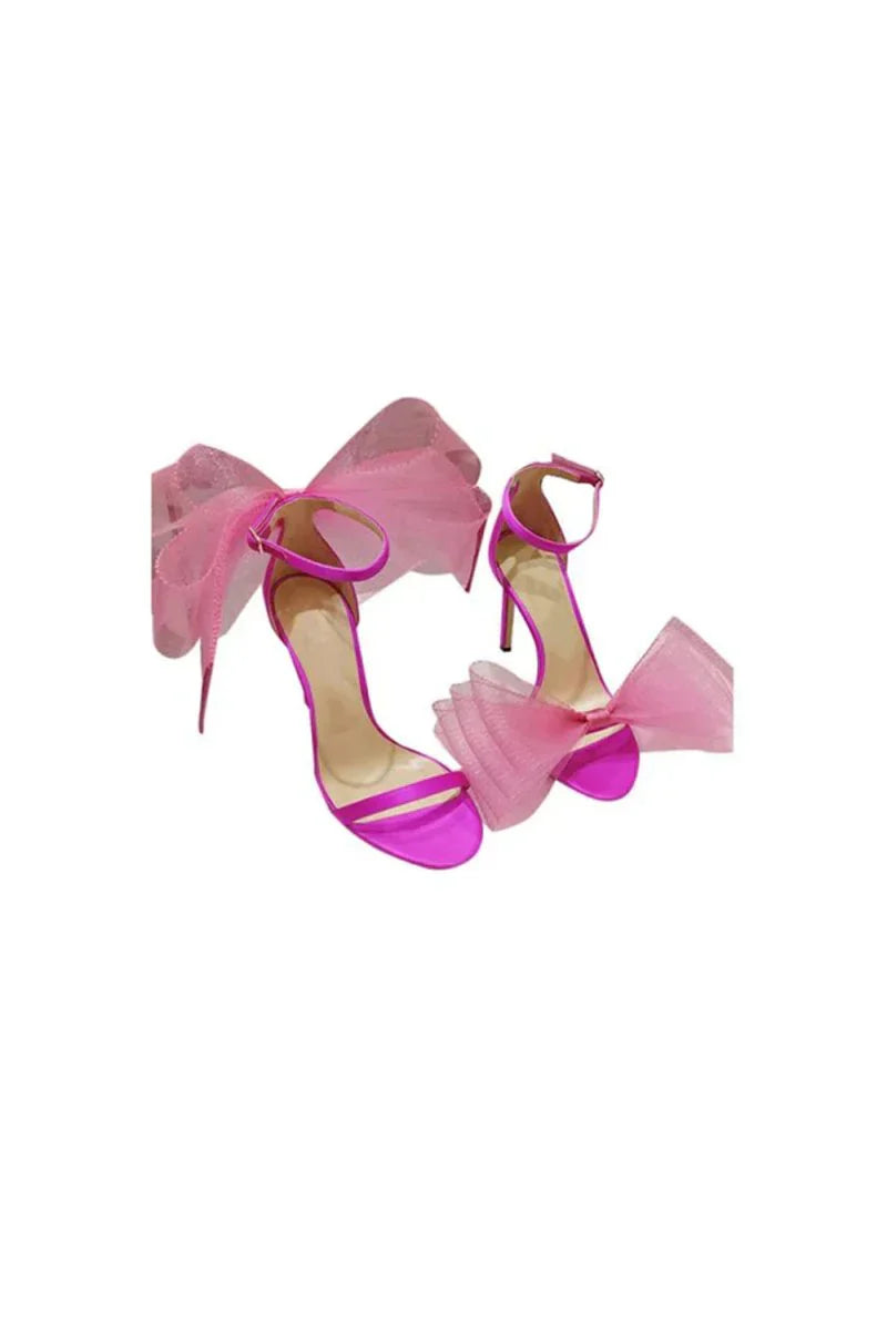 Asymmetric Bow Embellished Satin High Heel Sandals