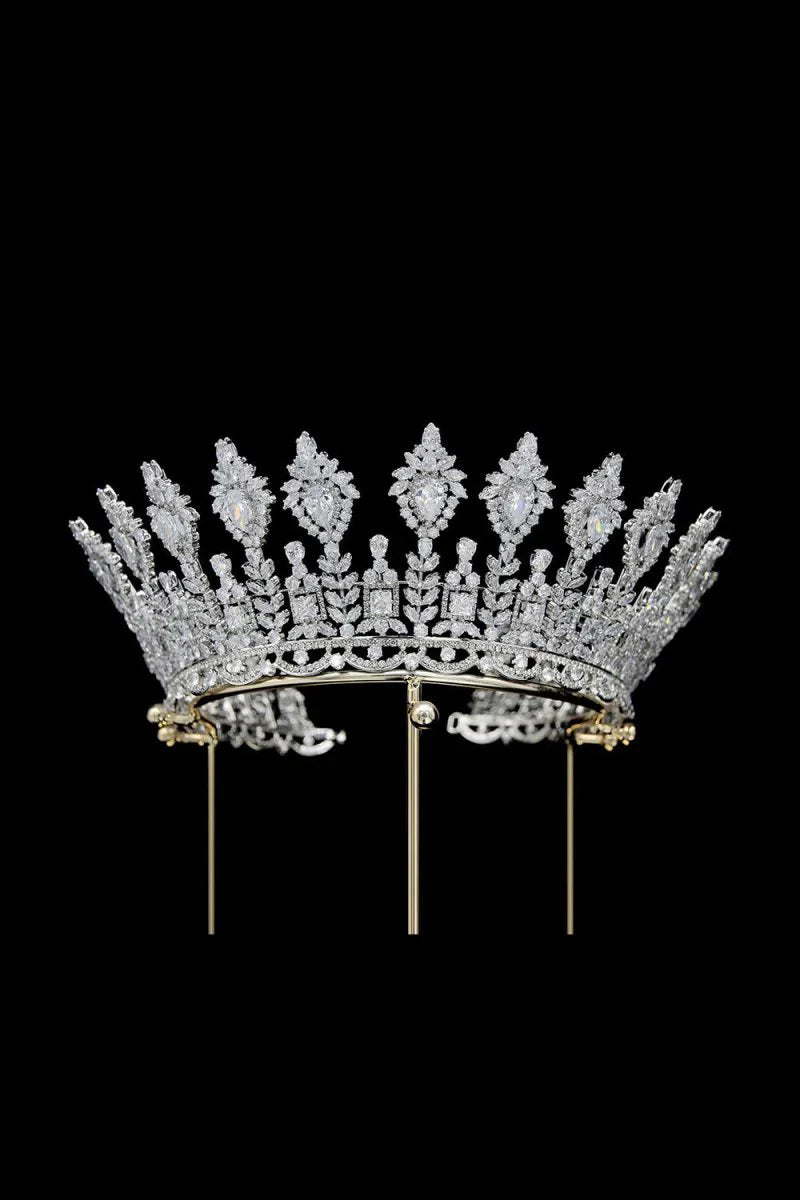Silver Large 5A Cubic Zirconia Round Tiara
