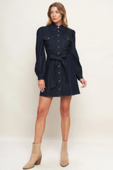 AUTUMN DAYS DARK INDIGO DENIM MINI DRESS FINAL SALE