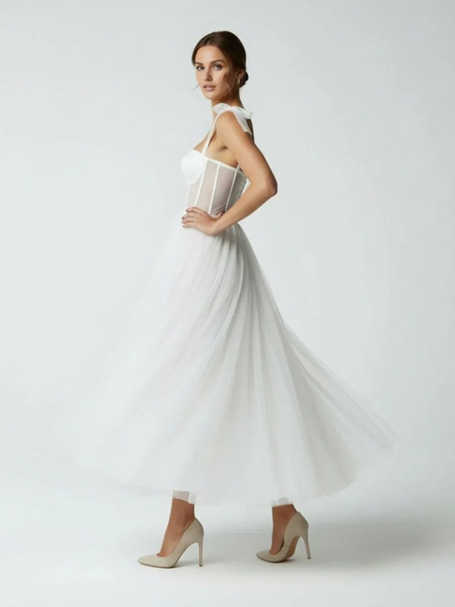 Sex Short White Wedding Dresses With Tulle Tea Length