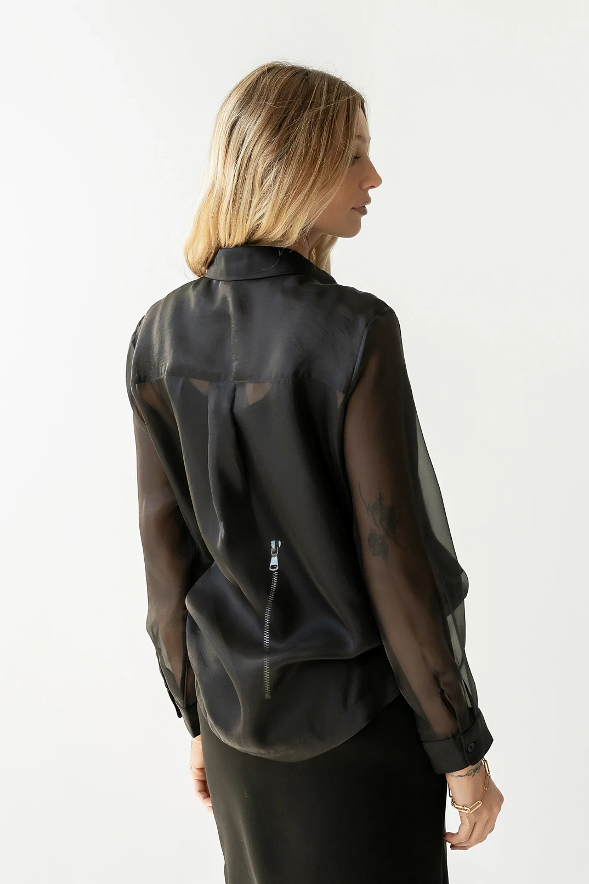 Liberty Sheer Button Up Blouse in Black FINAL SALE