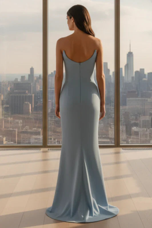 Daris Gown Light Blue Cat Eye Scoop Neckline Dress