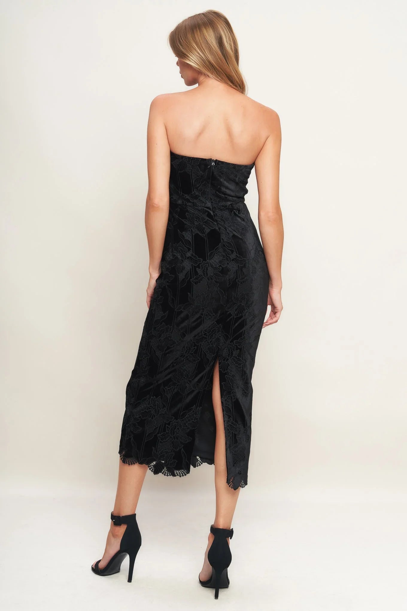TEMPTATION BLACK VELVET LACE MIDI DRESS