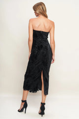 TEMPTATION BLACK VELVET LACE MIDI DRESS