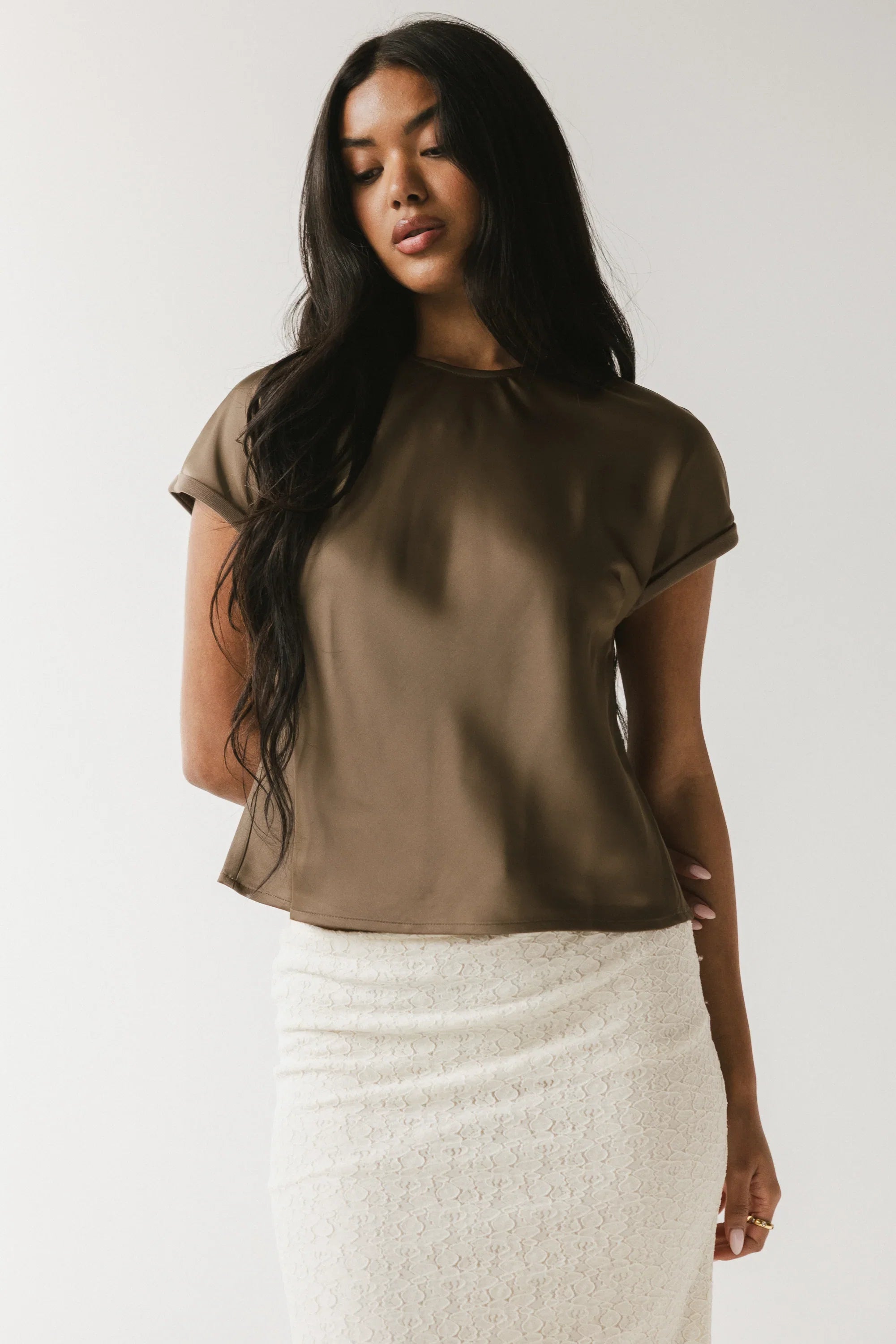 Marvin Satin Blouse in Taupe