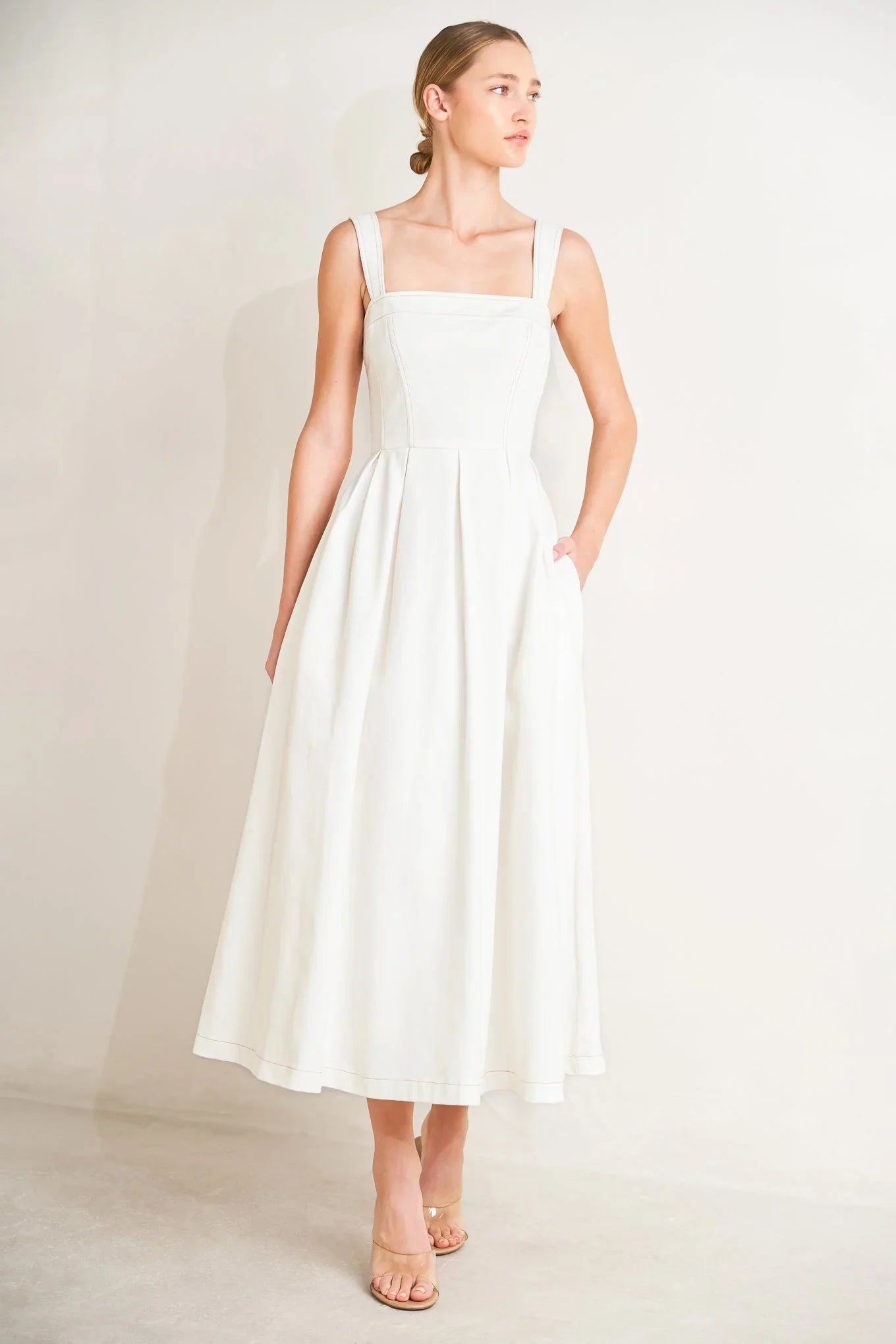SERENE CHARM OFF WHITE MIDI DRESS