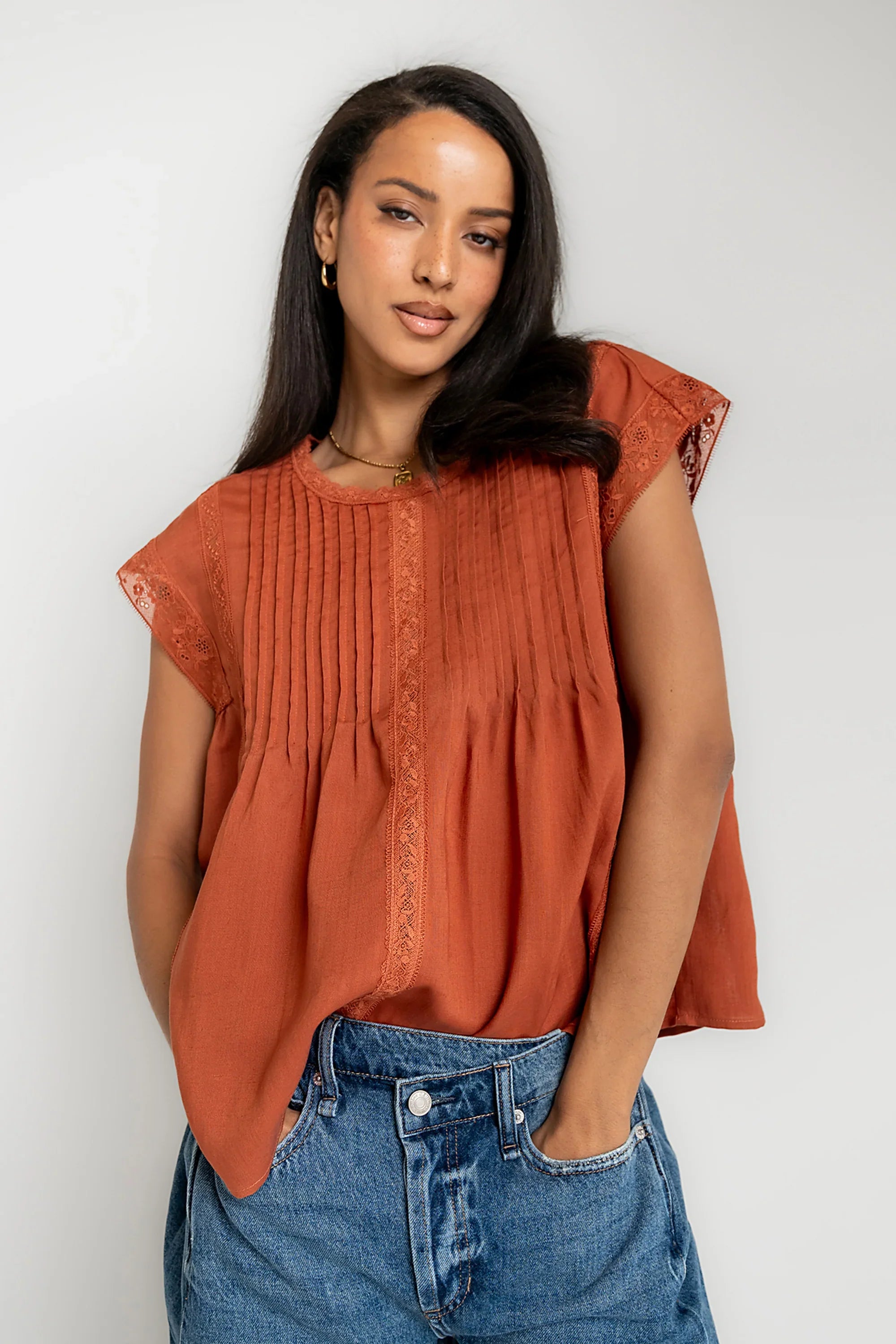 Cambree Pleated Blouse in Terracotta