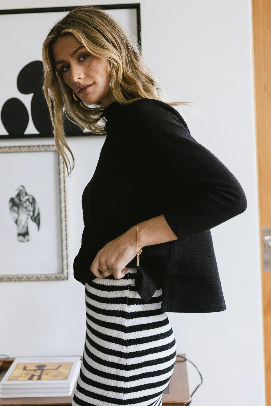 Textured Mock Neck Top in Black FINAL SALE