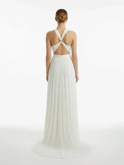 Sheath Halter Chiffon Plaited Dress With Special Back Design