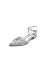 Satin Pointed Toe Beaded Buckle Kitten Heels