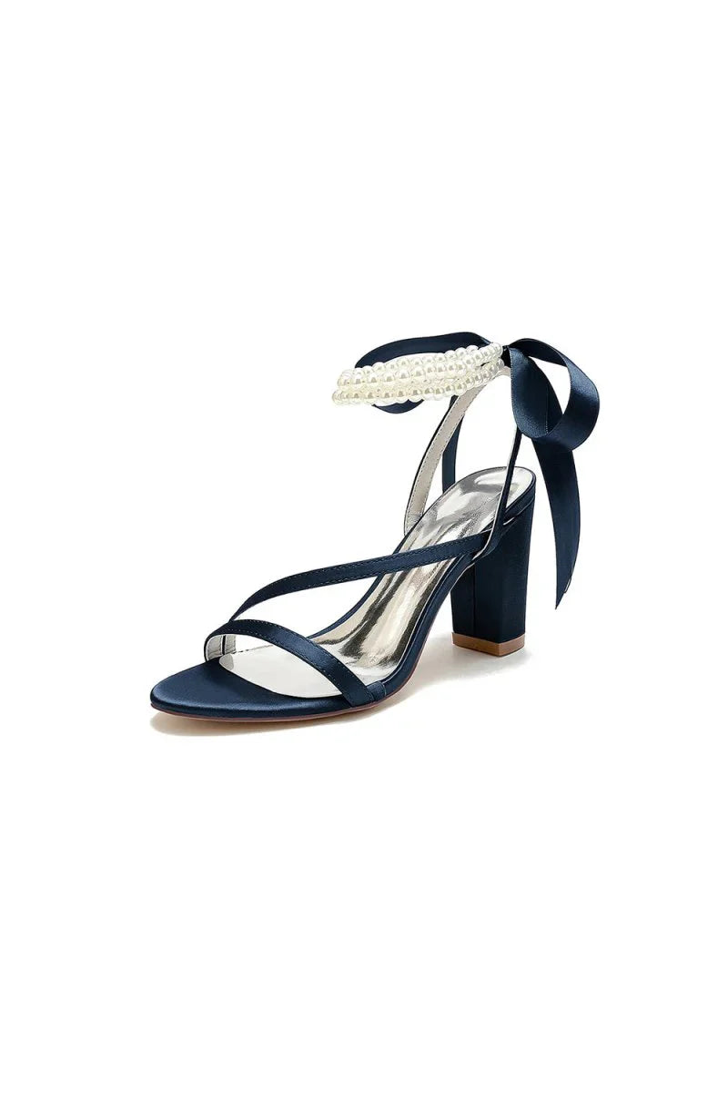 Pearl Open Toe Ankle Strap High Heels