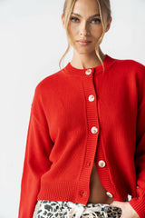Kasen Knit Cardigan in Red FINAL SALE