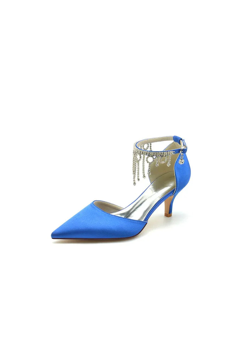 Pointed Toe Ankle Strap Party Shoes with Rhinestone