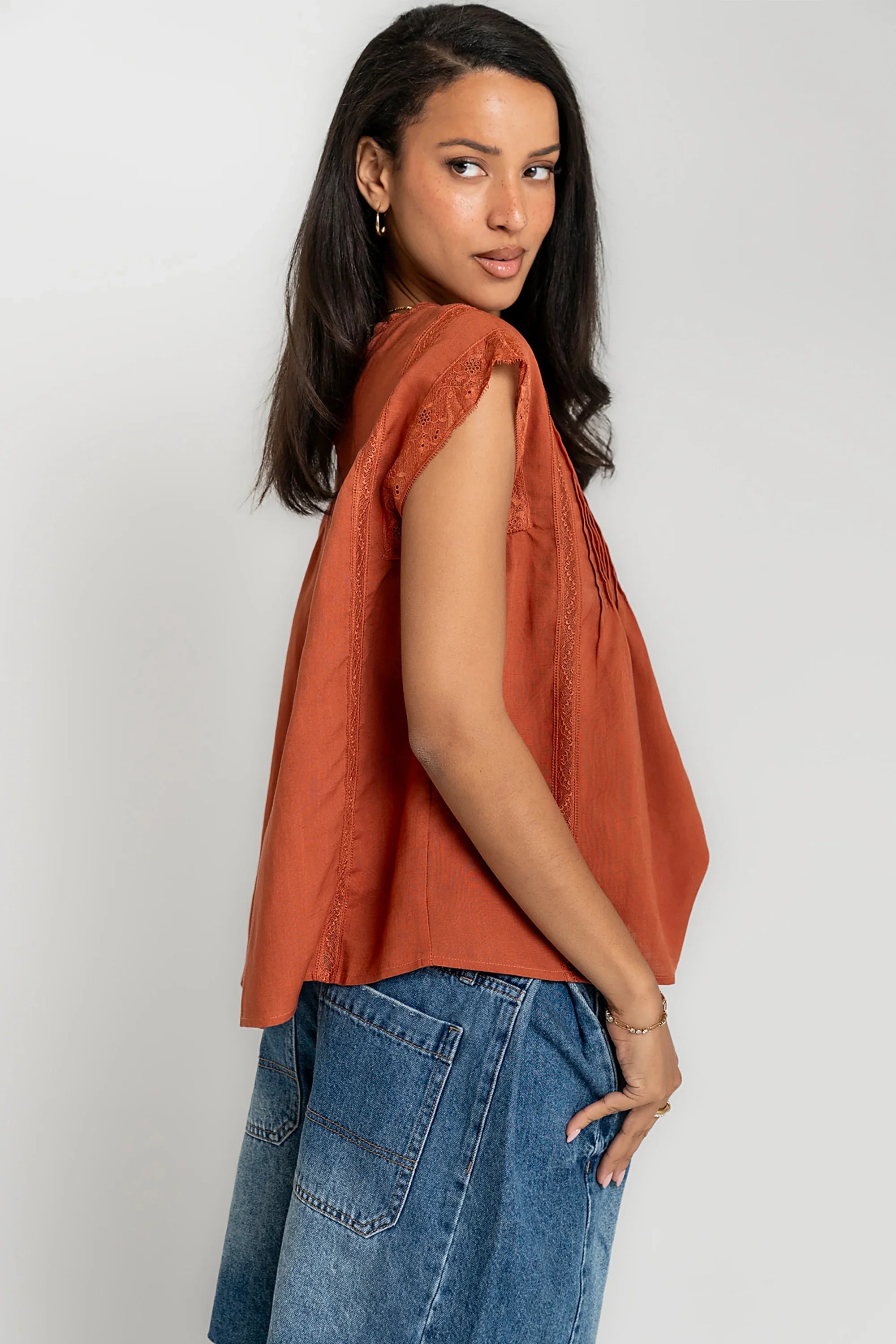 Cambree Pleated Blouse in Terracotta