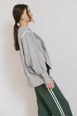 Varsity Distressed Top in Grey FINAL SALE