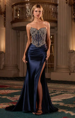 KIMORA GOWN CRYSTAL CORSET SATIN DRESS
