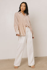 Gia Striped Button Up in Taupe FINAL SALE
