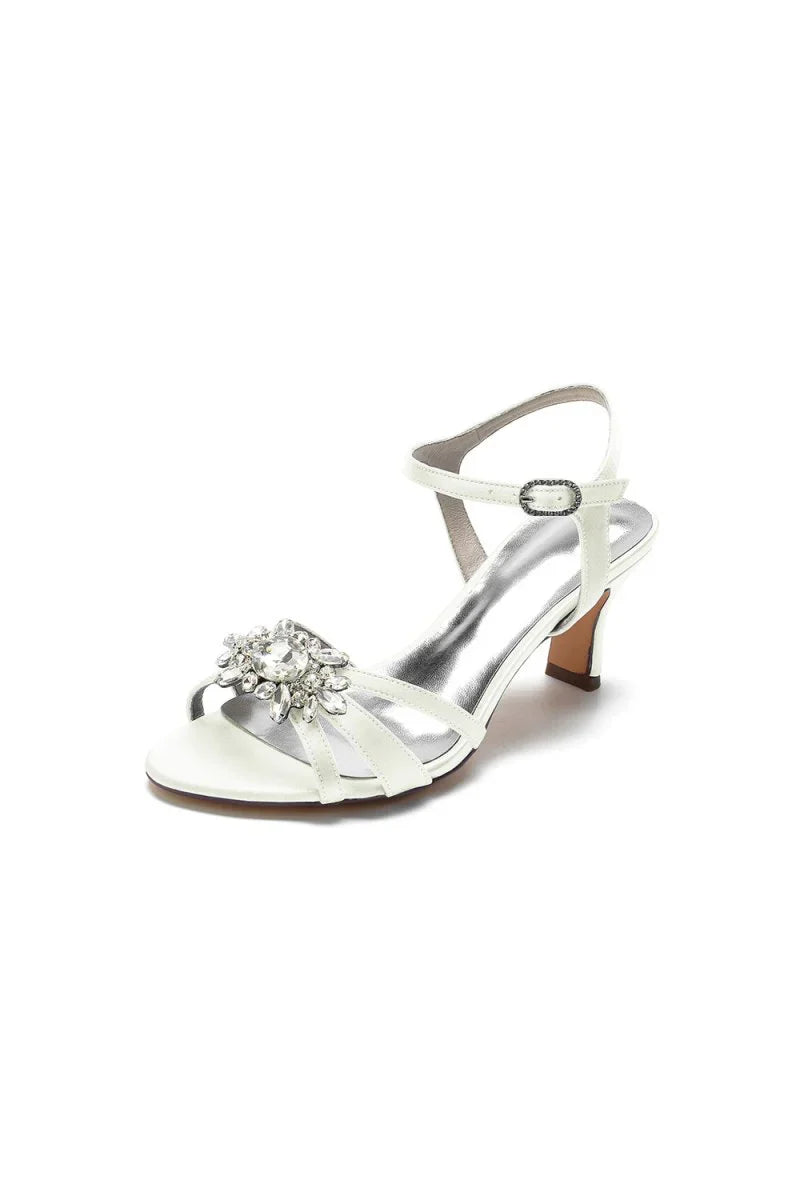 Open Toe Crystal Flower Chunky Heels