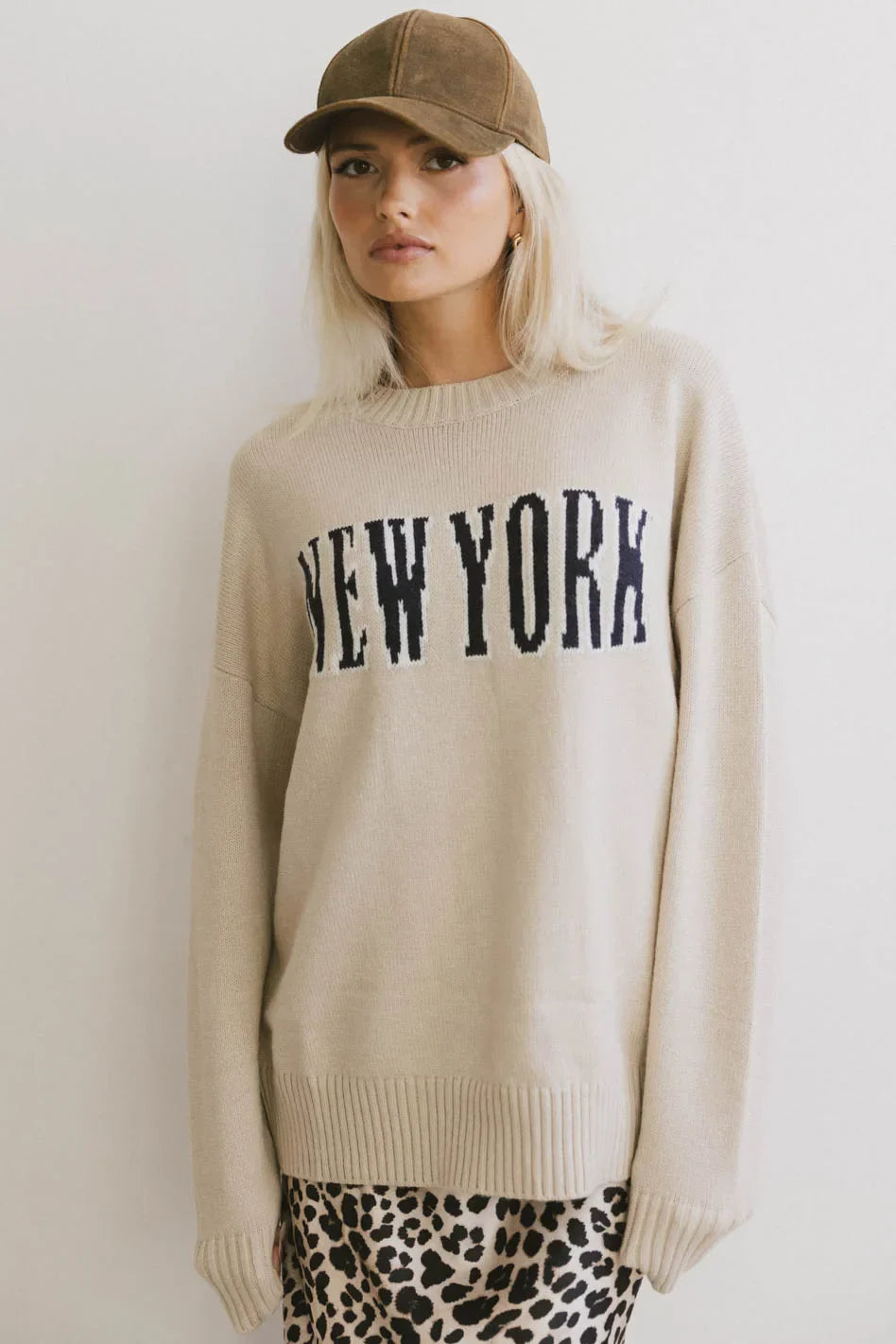 New York Crew Neck Sweater in Cream FINAL SALE