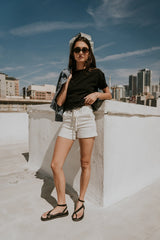 Beckie Striped Denim Shorts in Ivory