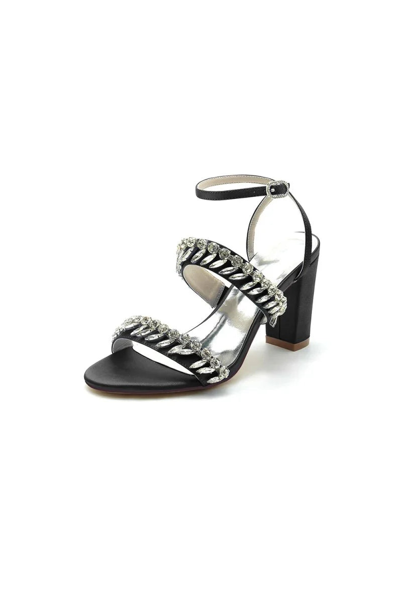 Navy Blue Evening Heels with Sequins and Chain Decor