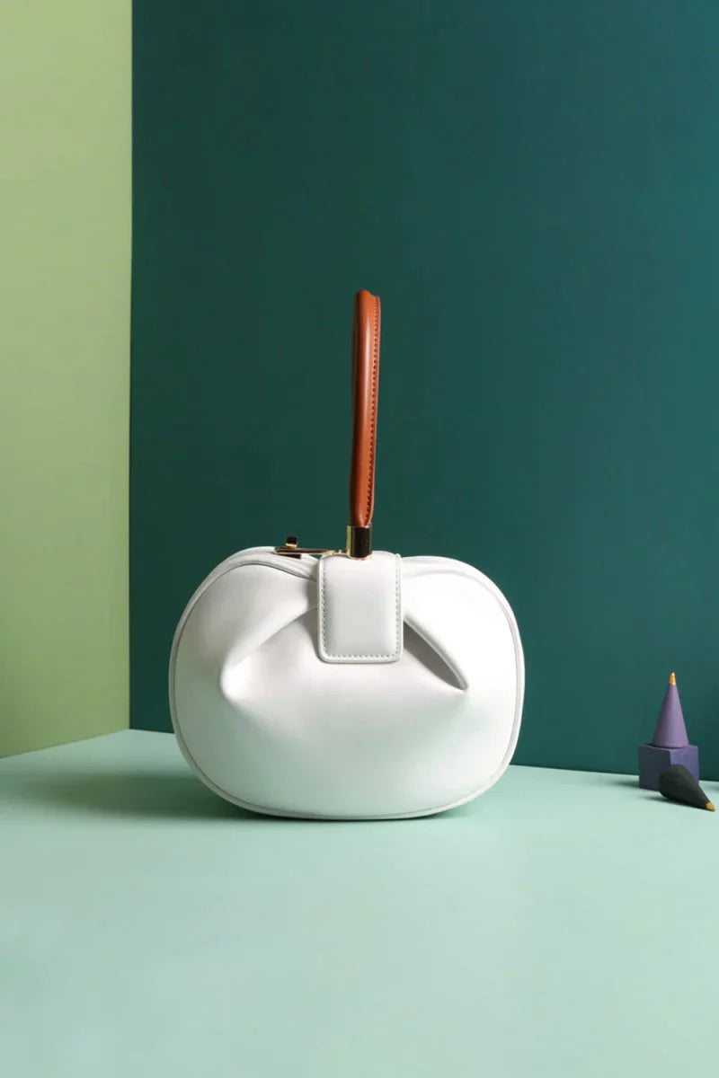 Womens Knotted Cherry Top Handle Clutch in Genuine Leather