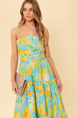 A PERFECT DAY MIDI DRESS BLUE YELLOW