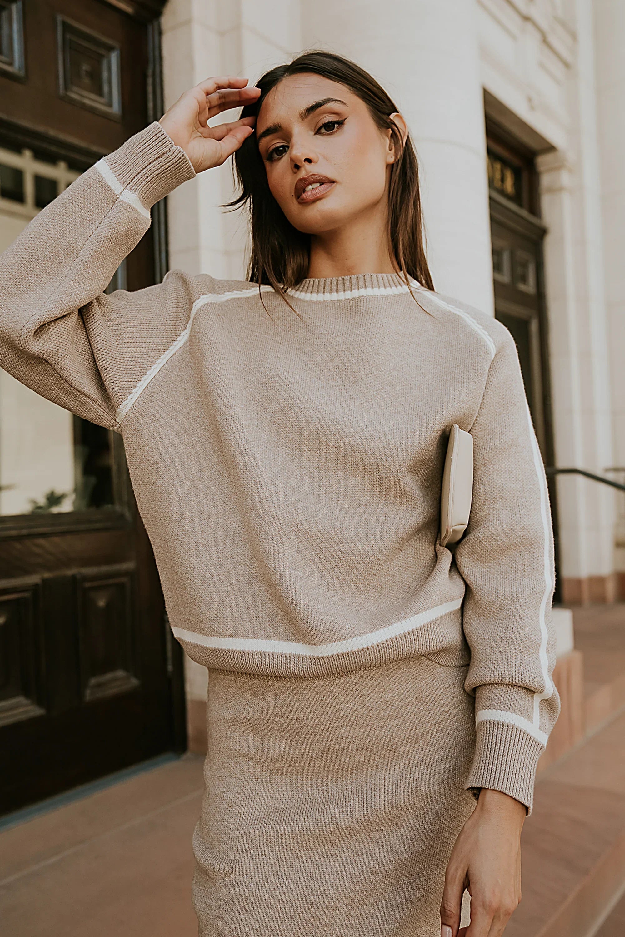 Kenna Contrast Sweater in Oatmeal