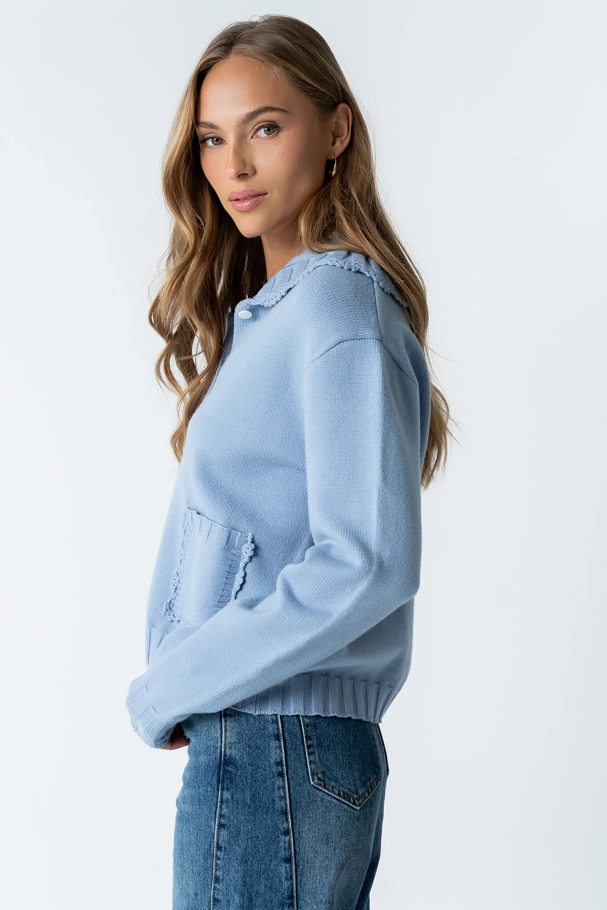 Tacie Knit Cardigan in Dusty Blue