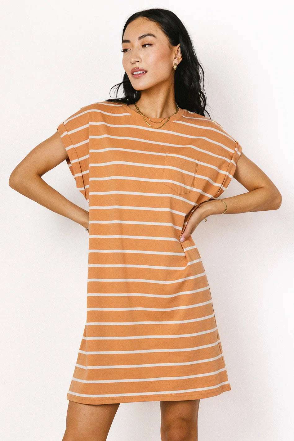 Kennedy Striped T Shirt Dress in Rust FINAL SALE