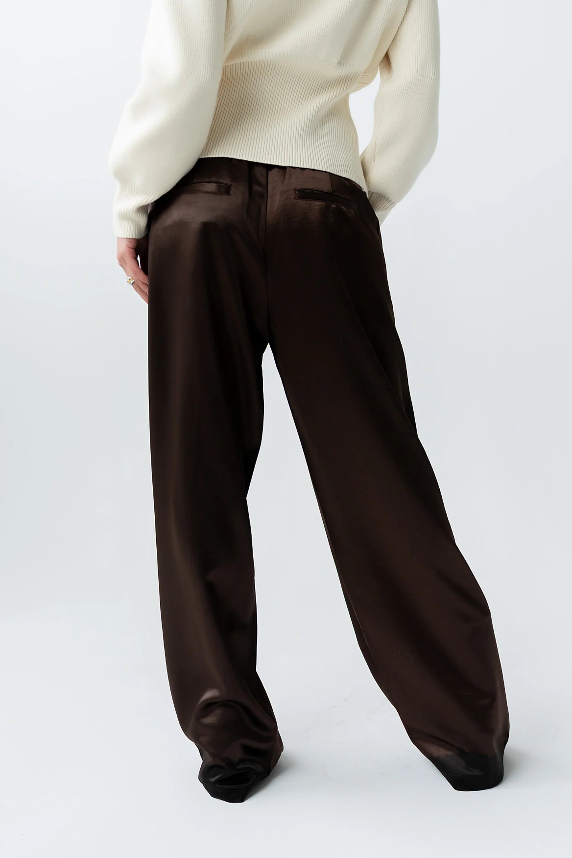 Gemma Satin Wide Leg Pants in Brown FINAL SALE