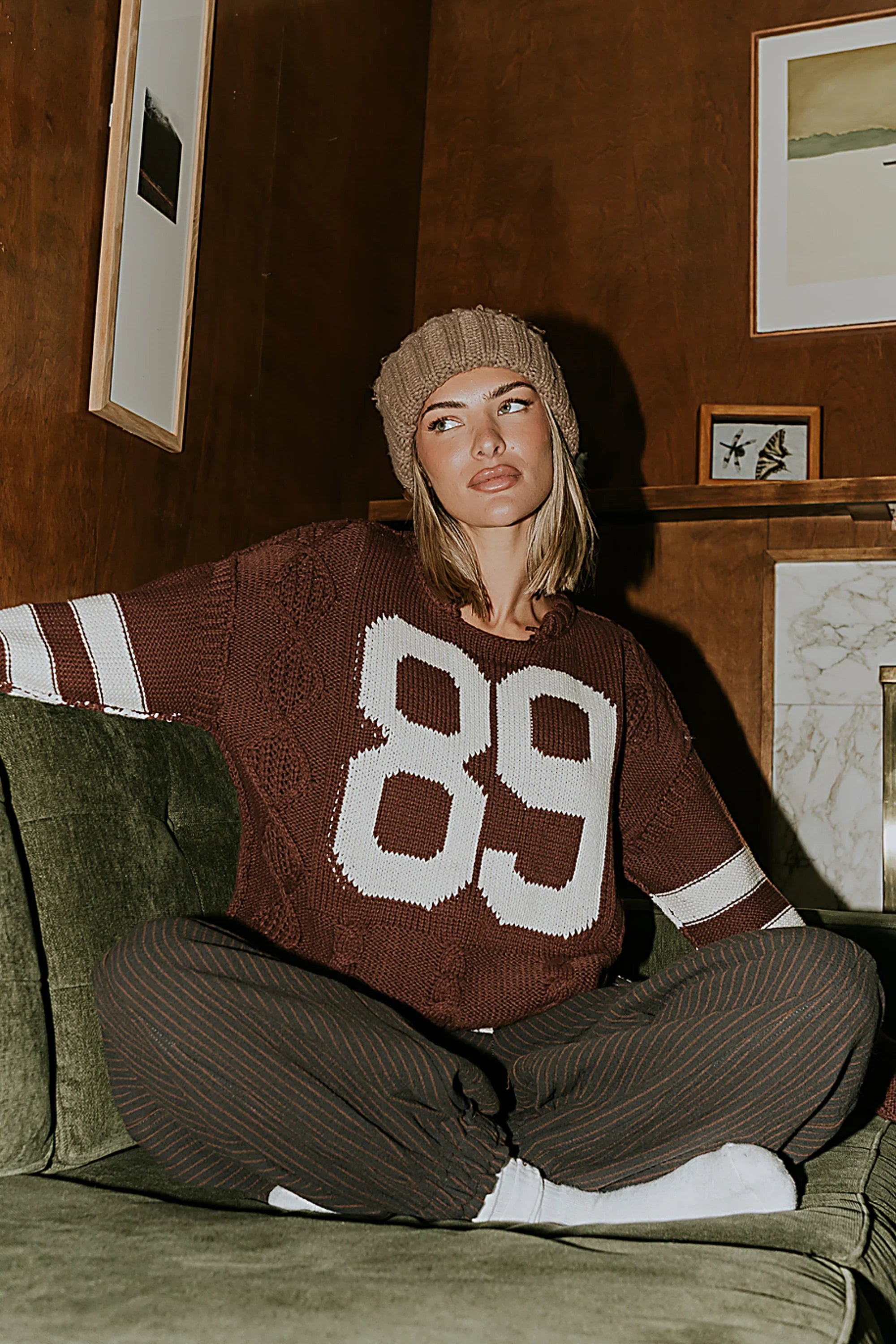 Route Cable Knit Sweater in Red Brown FINAL SALE