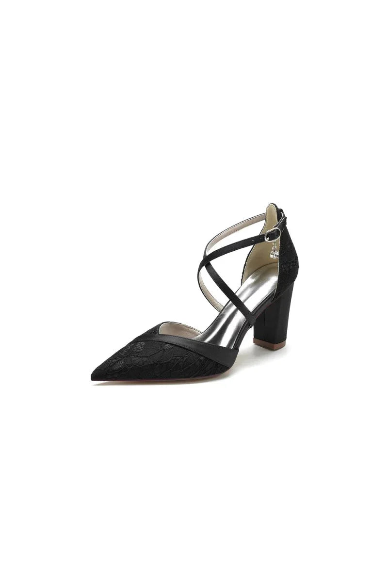 White Cross Strap Pump with Metallic Accent