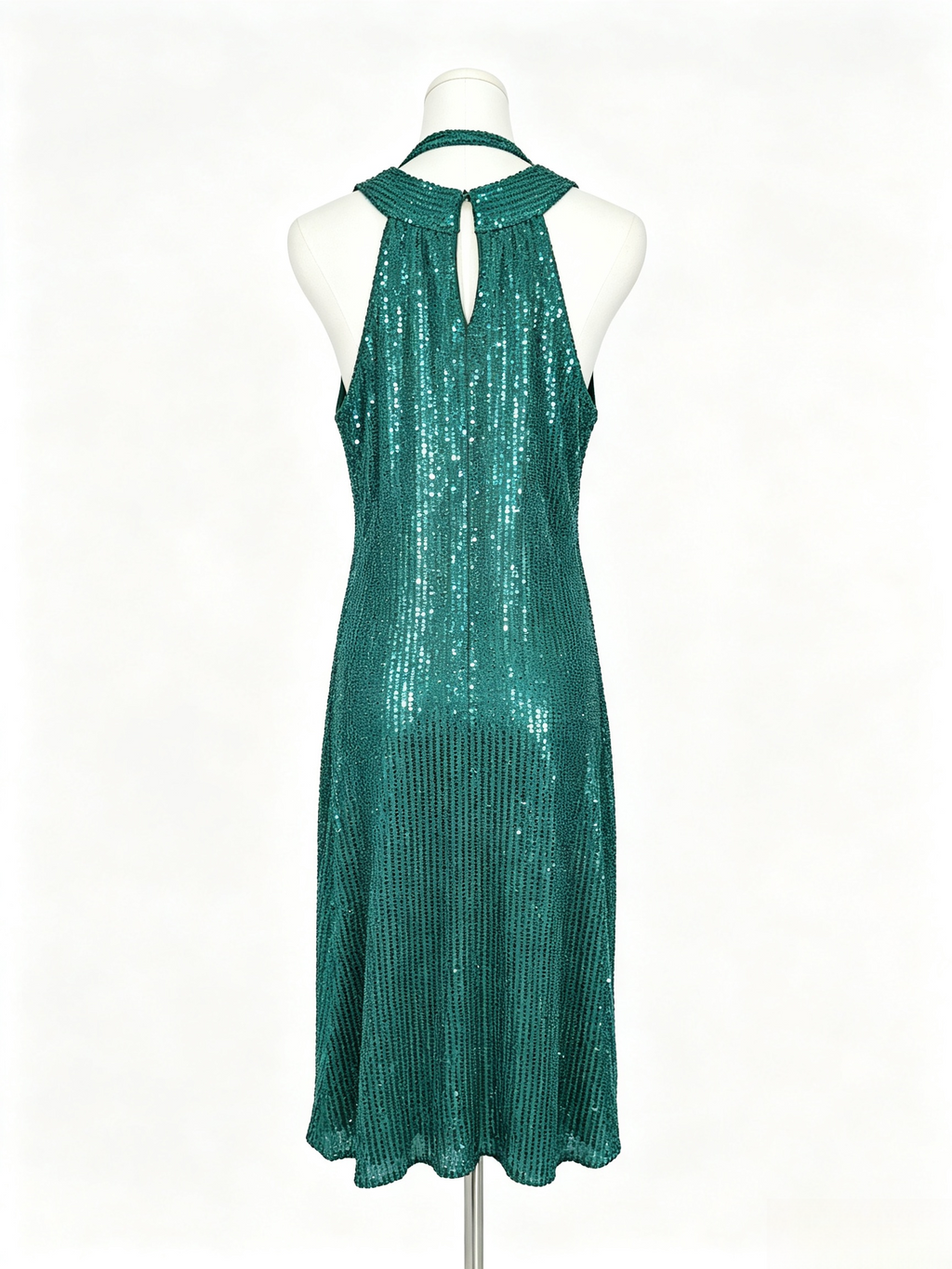 Emerald Sequin Halter Midi Dress